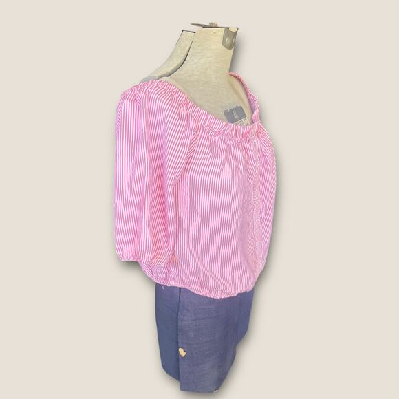 Forever 21 Pink Striped Crop Peasant Top - Picture 3 of 8